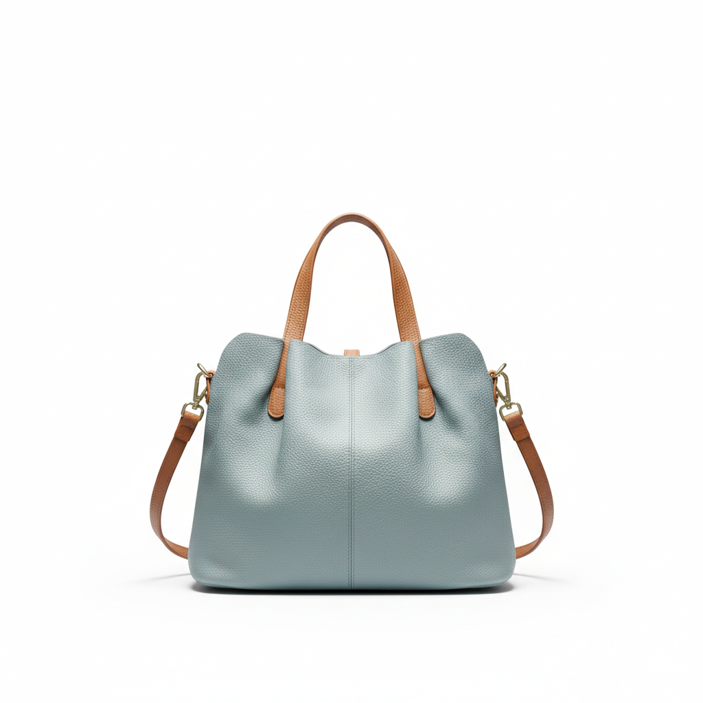 Premium Light Blue Full-Grain Cowhide Handbag