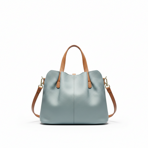 Premium Light Blue Full-Grain Cowhide Handbag